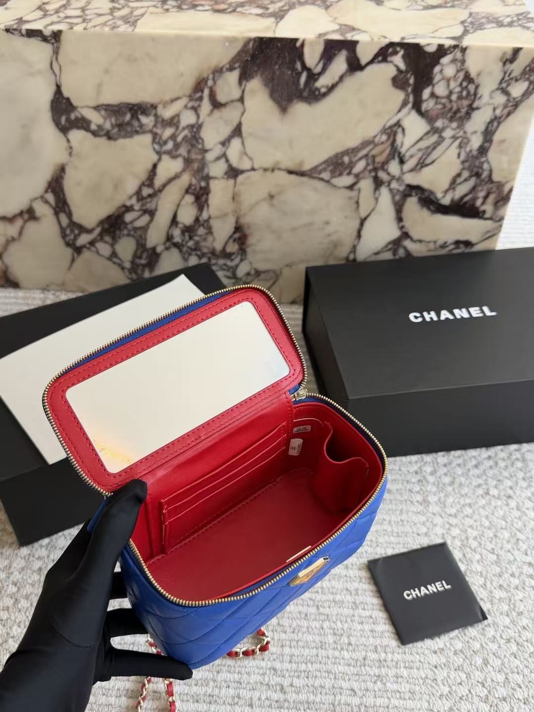 CC Long Vanity Bag 17cm Blue with Superman in Sheepskin