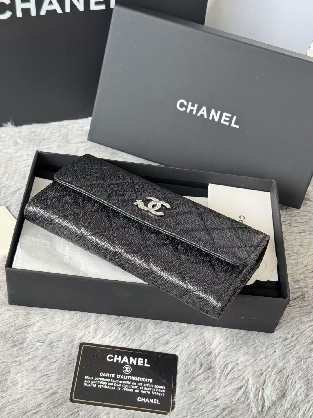 CC Quilted Flap Wallet Black Caviar