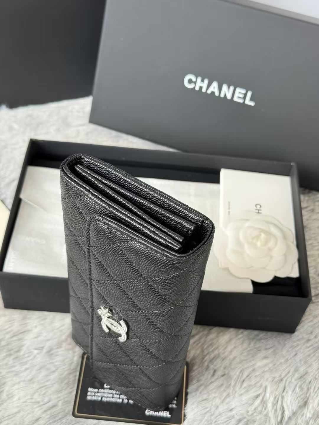 CC Quilted Flap Wallet Black Caviar
