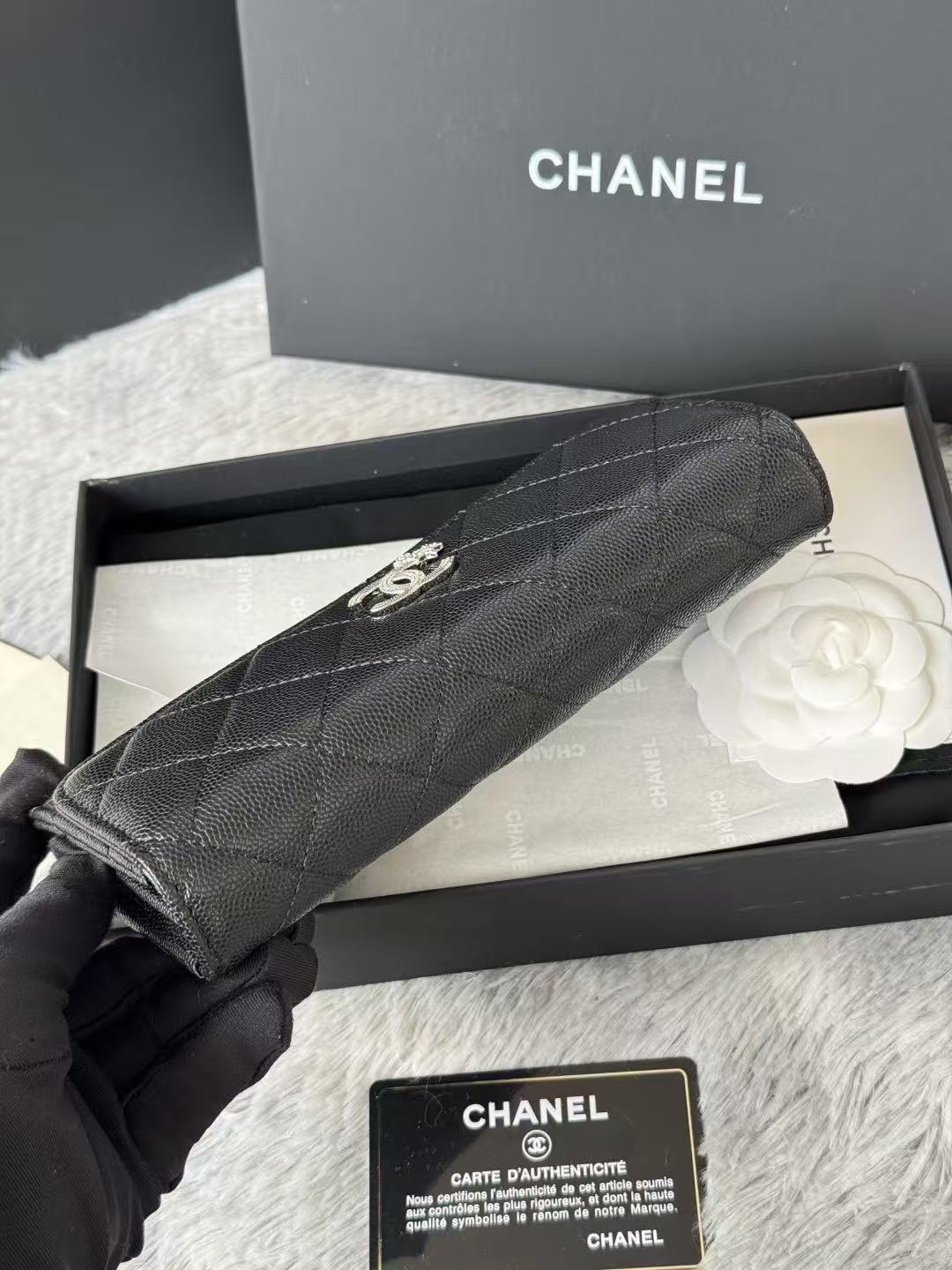 CC Quilted Flap Wallet Black Caviar