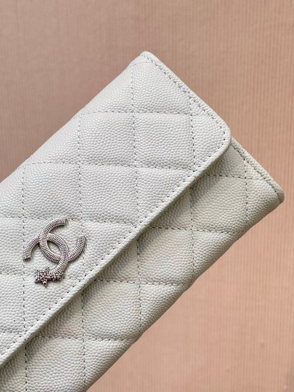 CC Quilted Flap Wallet White Caviar