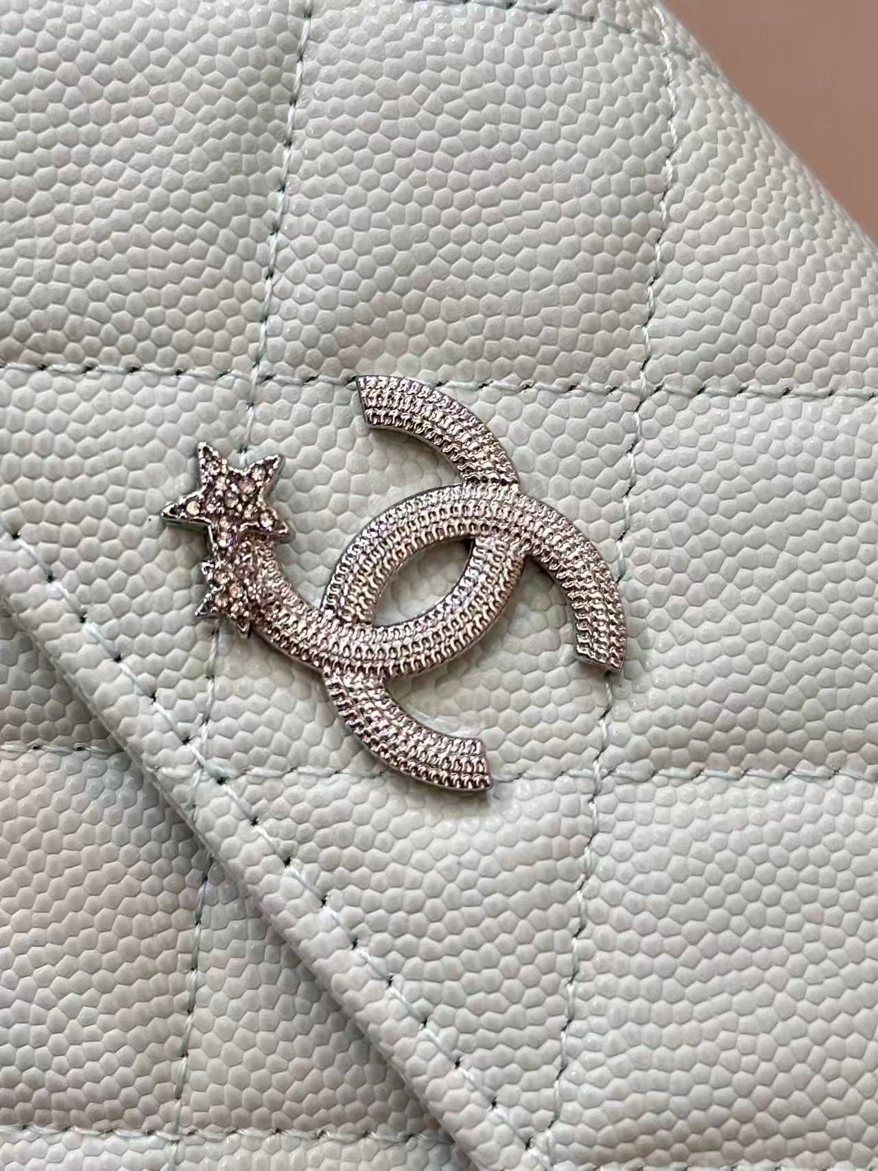 CC Quilted Flap Wallet White Caviar