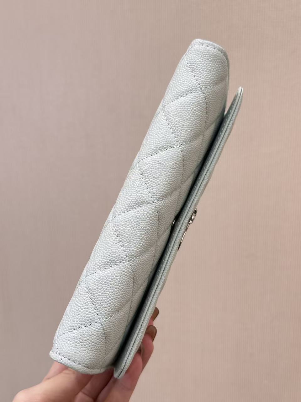 CC Quilted Flap Wallet White Caviar