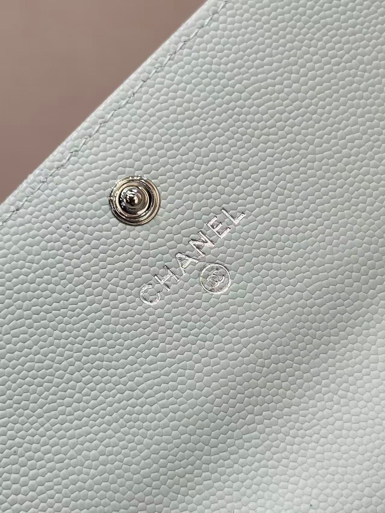 CC Quilted Flap Wallet White Caviar
