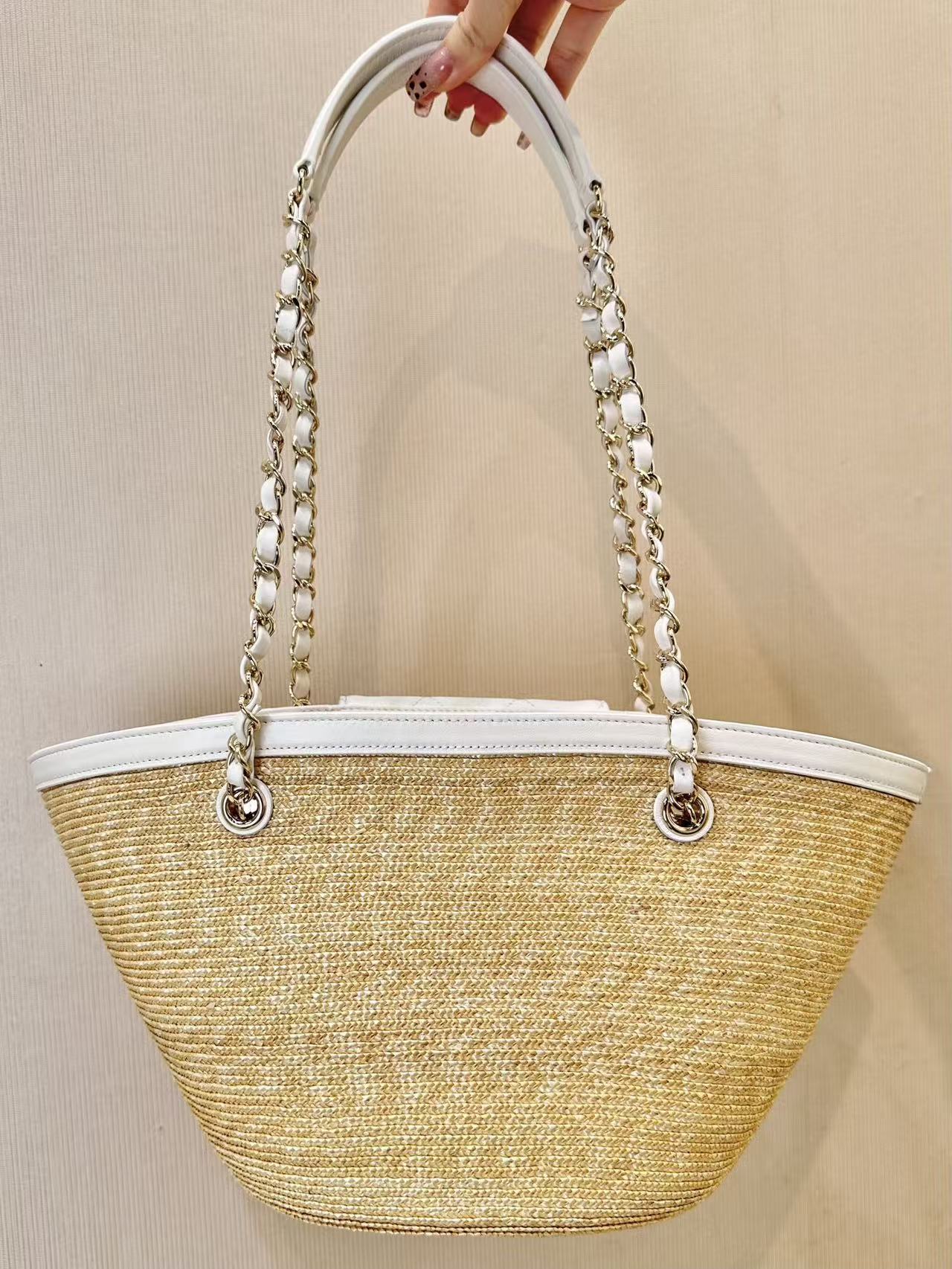 CC 26s Shopping Tote Bag Braided Raffia Lambskin