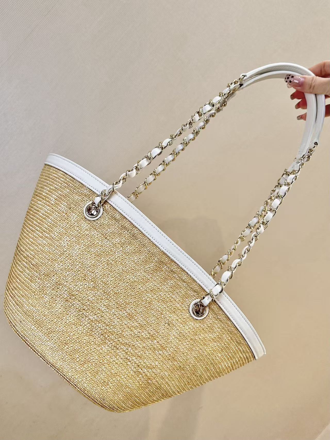 CC 26s Shopping Tote Bag Braided Raffia Lambskin