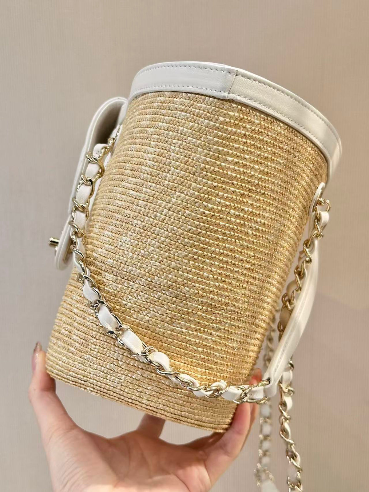 CC 26s Shopping Tote Bag Braided Raffia Lambskin