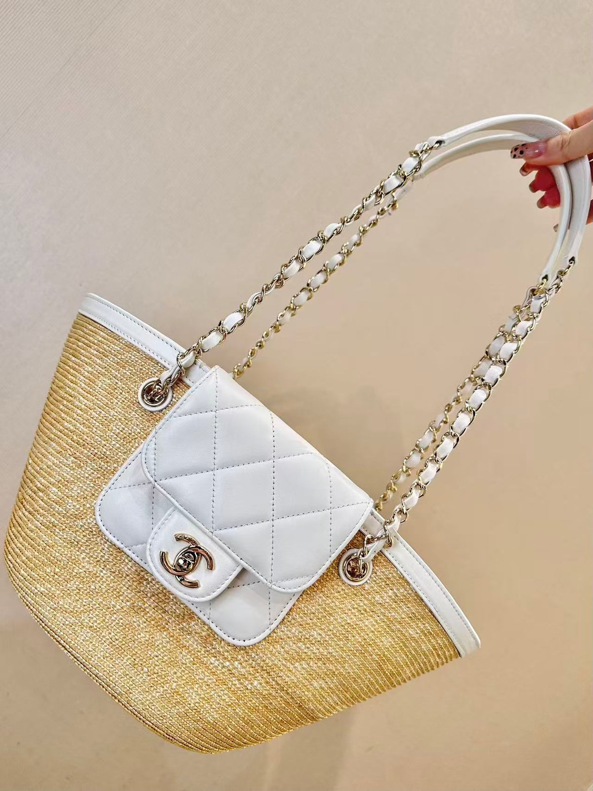 CC 26s Shopping Tote Bag Braided Raffia Lambskin