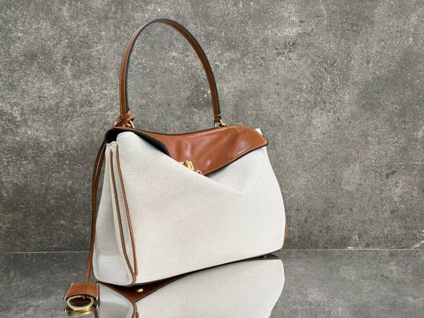 Rodeo Handbag Medium 35cm Beige Tan Brown Canvas Calfskin