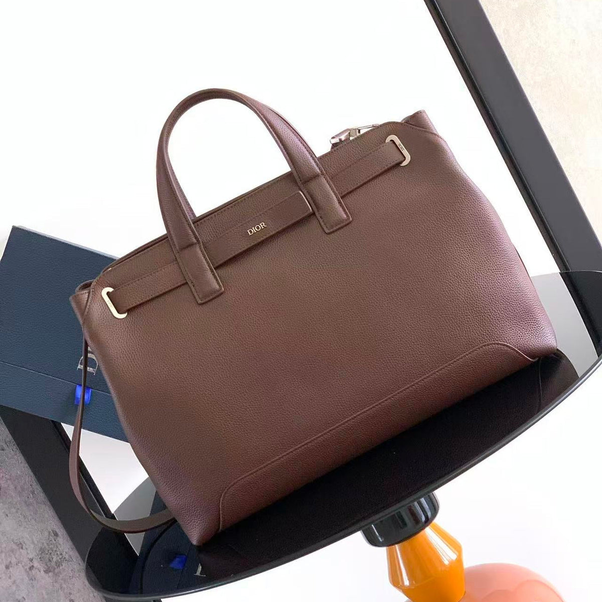 Dior 2026 Normandie Handbag 38cm Brown Grained Calfskin