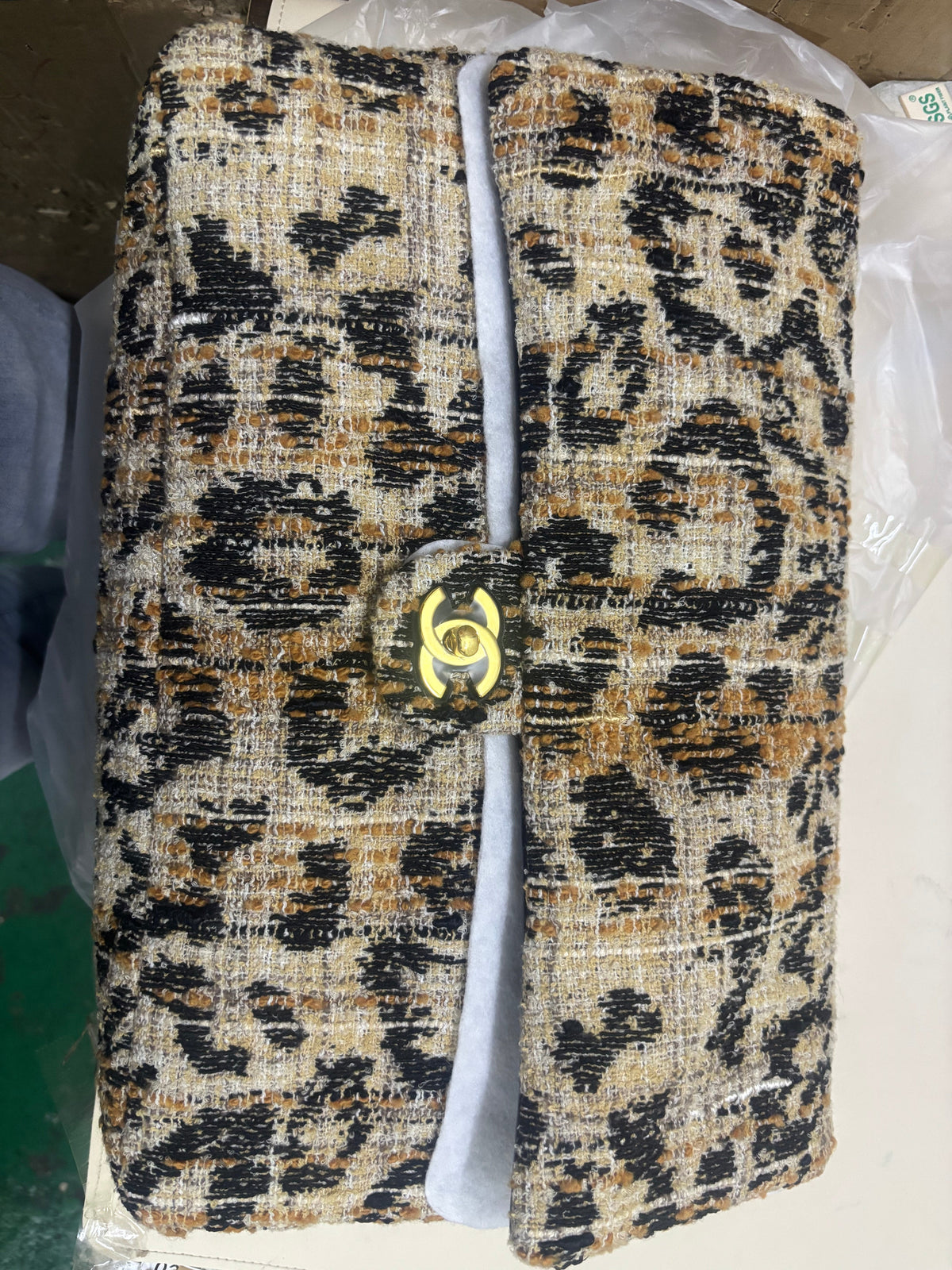 CC Bag 32cm Leopard Print Grosgrain Tweed GHW