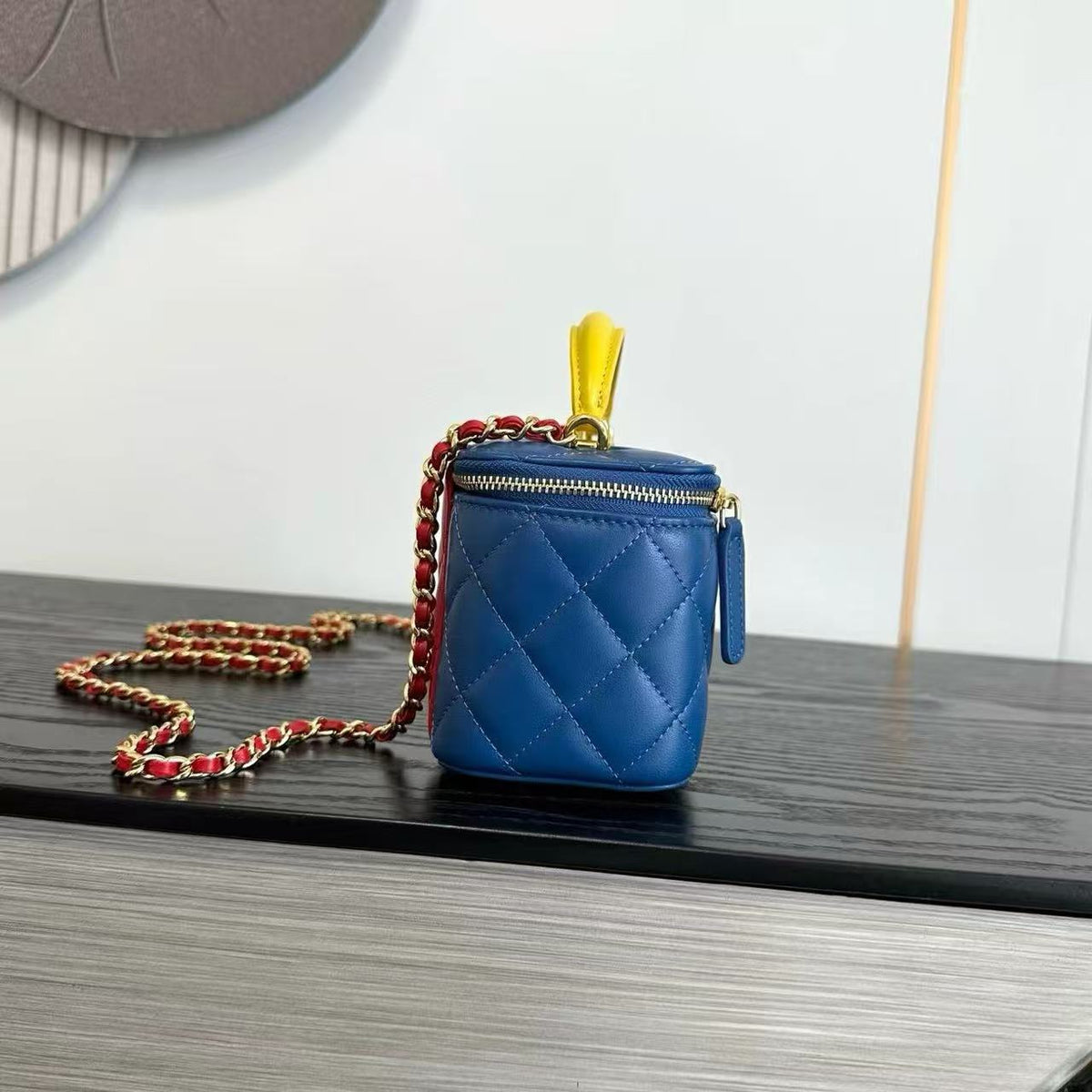 CC 26s Long Vanity With Chain Yellow Blue Lambskin