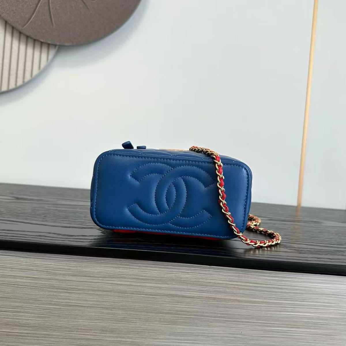 CC 26s Long Vanity With Chain Yellow Blue Lambskin