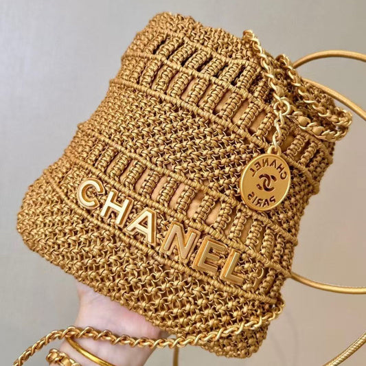 CC Metallic Macramé Mini Chanel Hobo Bag 23cm Gold Calfskin