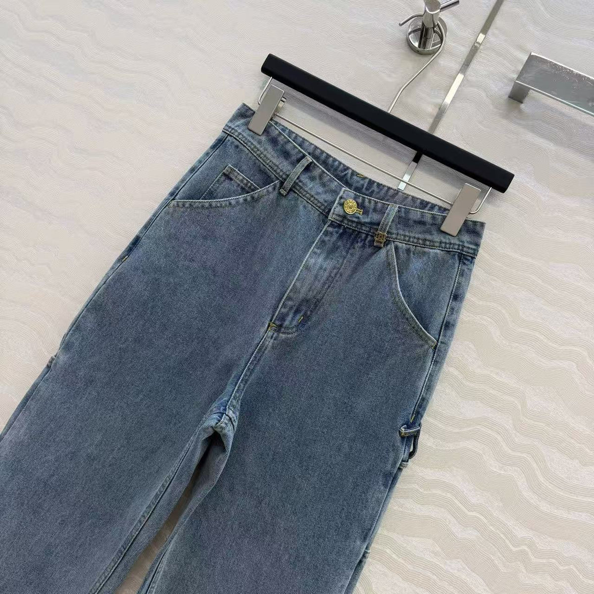 Chanel 2026 Double C Logo Jeans Dusty Blue Cotton