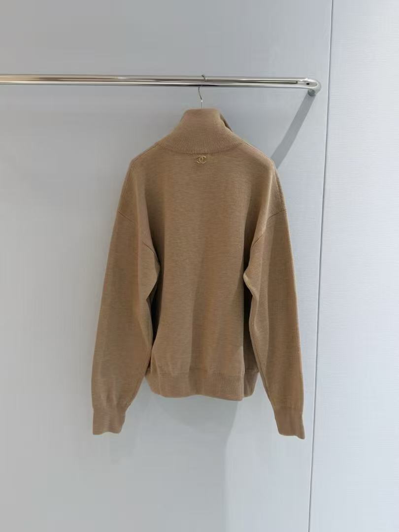 Chanel 26s Half-Zip Knit Sweater In Beige Wool
