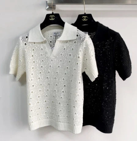 Chanel 2026 Crochet Knit Polo Shirt Wool 166778