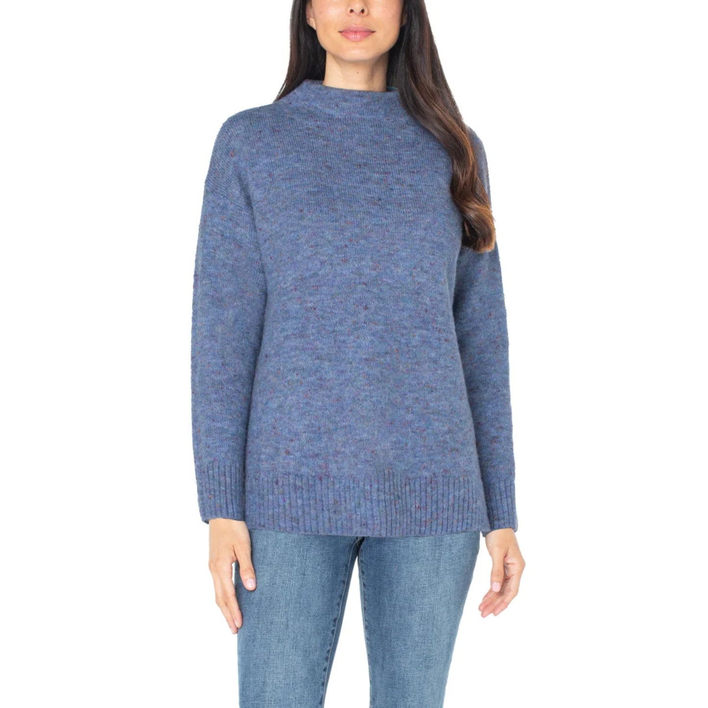 Well Worn Women's Mock Neck Cozy Wool Blend Nep Yarn Sweater