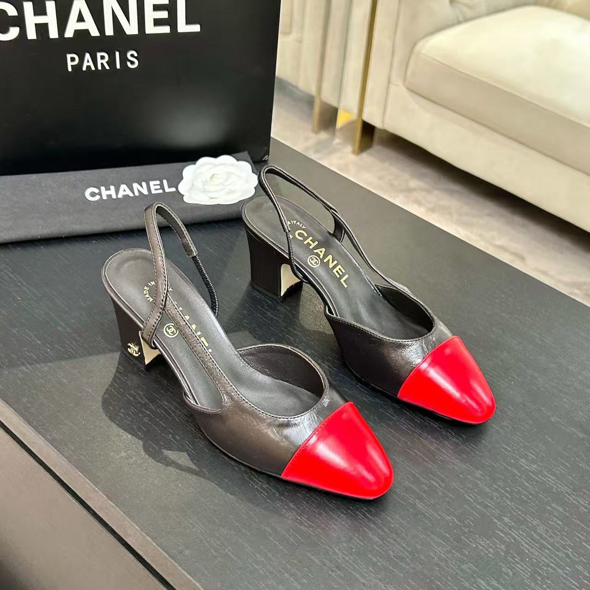 CC 2026 Slingback 9cm Black Red Lambskin