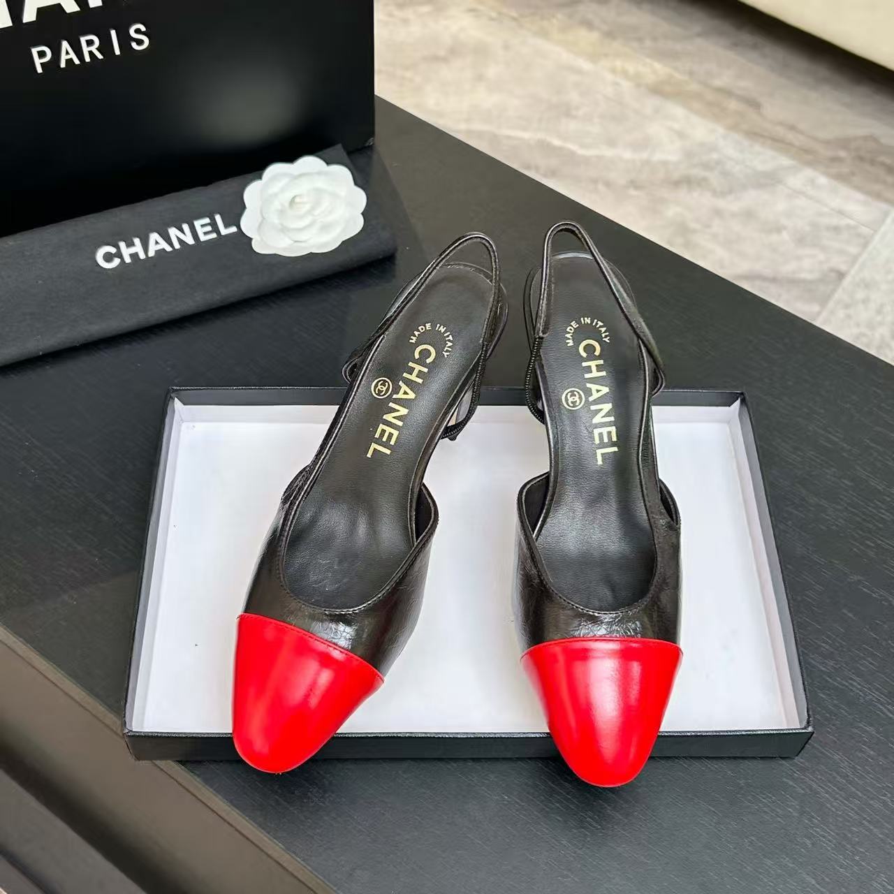 CC 2026 Slingback 9cm Black Red Lambskin
