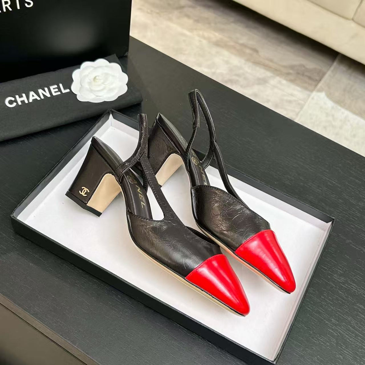 CC 2026 Slingback 9cm Black Red Lambskin