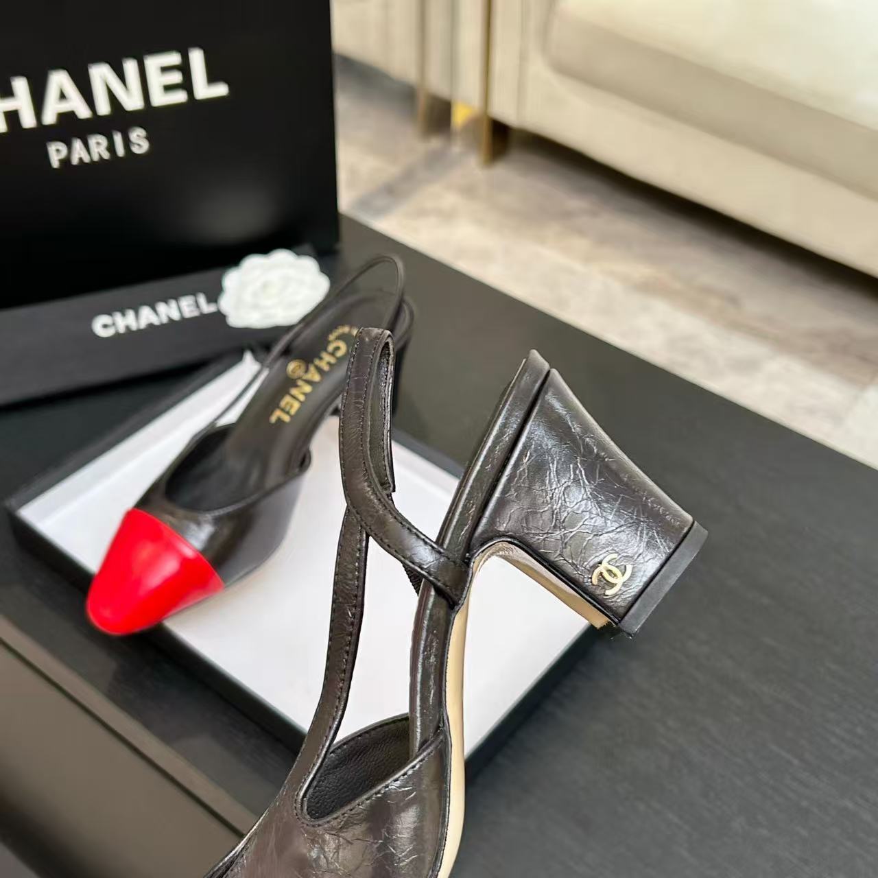 CC 2026 Slingback 9cm Black Red Lambskin
