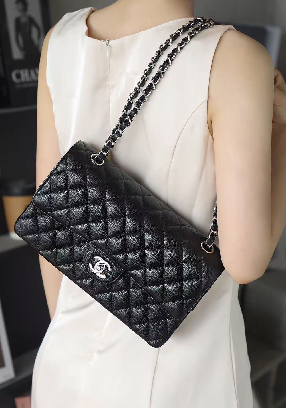 CC Classic Flap Bag 25.5cm Black Caviar Leather Best Verison