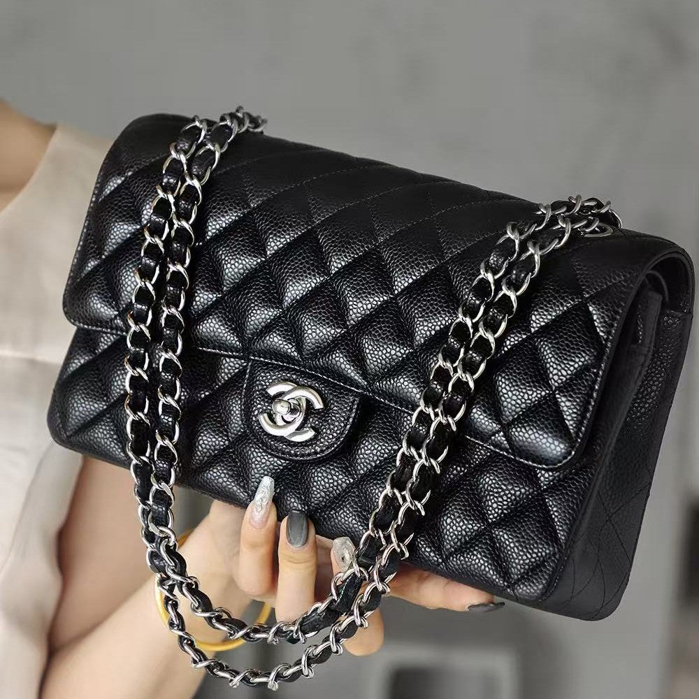 CC Classic Flap Bag 25.5cm Black Caviar Leather Best Verison