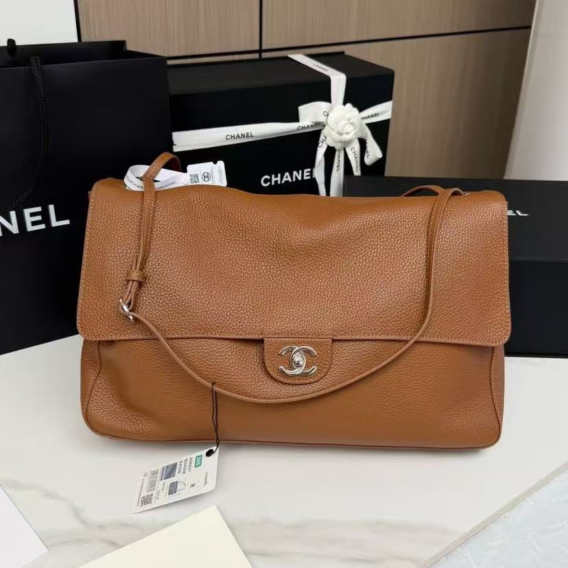 CC 26s Maxi Flap Bag 38.5cm Camel Brown Cowhide