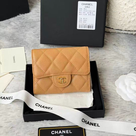 CC Small Wallet 11cm Caramel Brown Caviar Gold Hardware