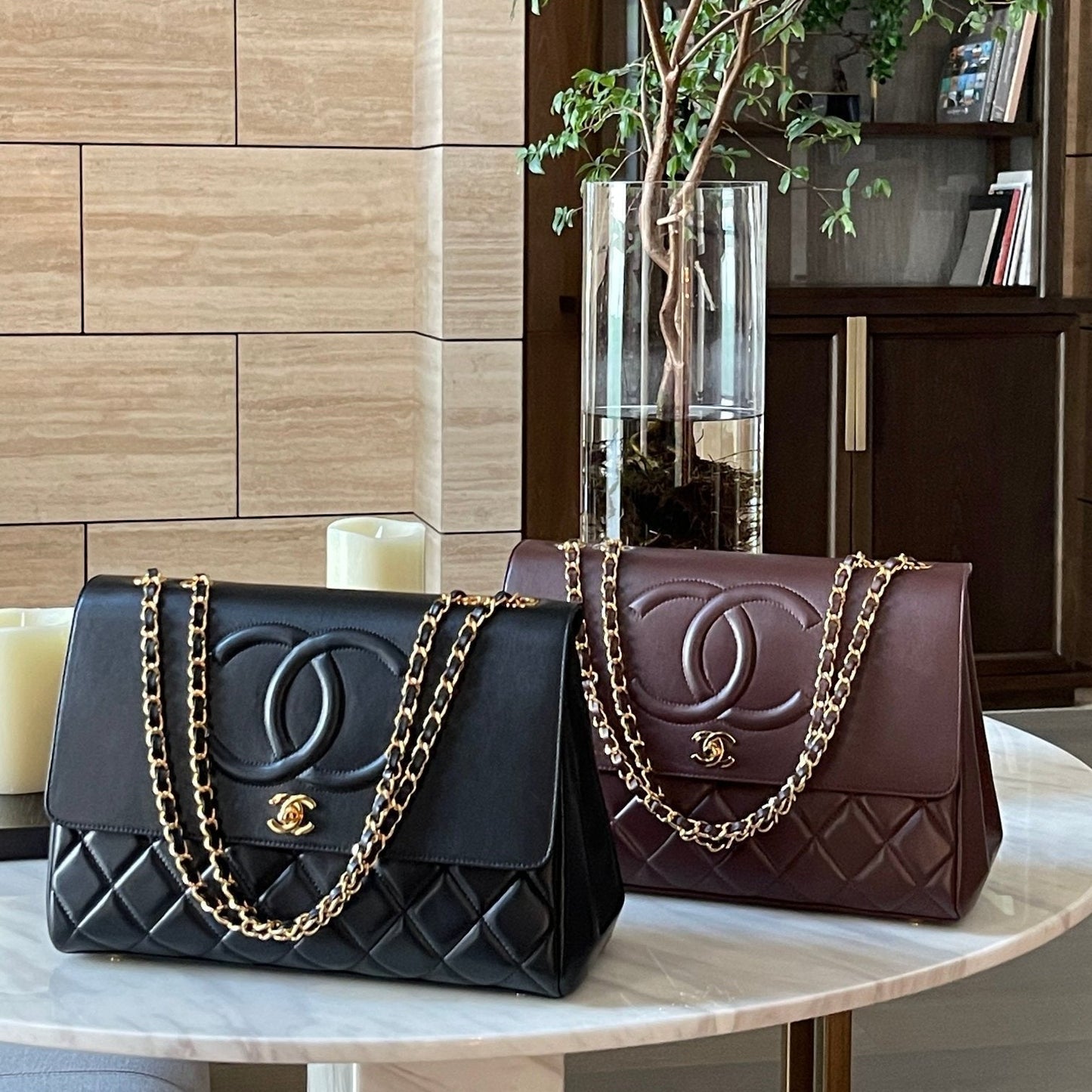 CC Vintage Embossed CC Flap Bag 33cm Cowhide