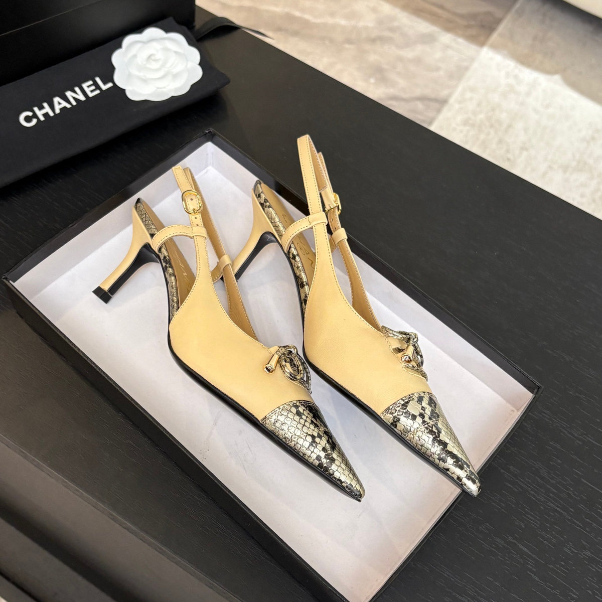 CC 2026 High Heeled Slingback 65 Sheepskin Snake Leather