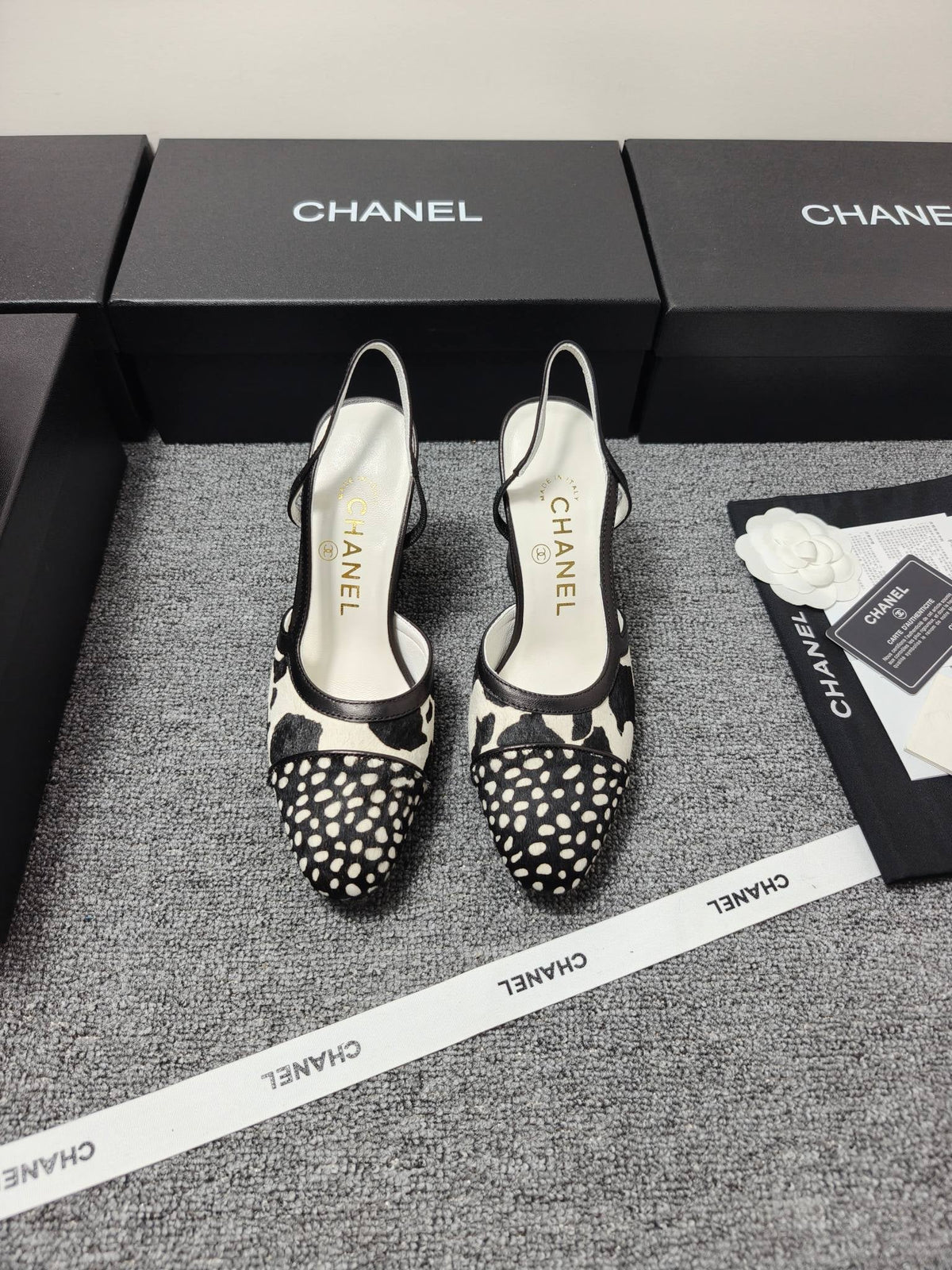 Chanel 2026 Slingback Black White Horsehair Calfskin 696631