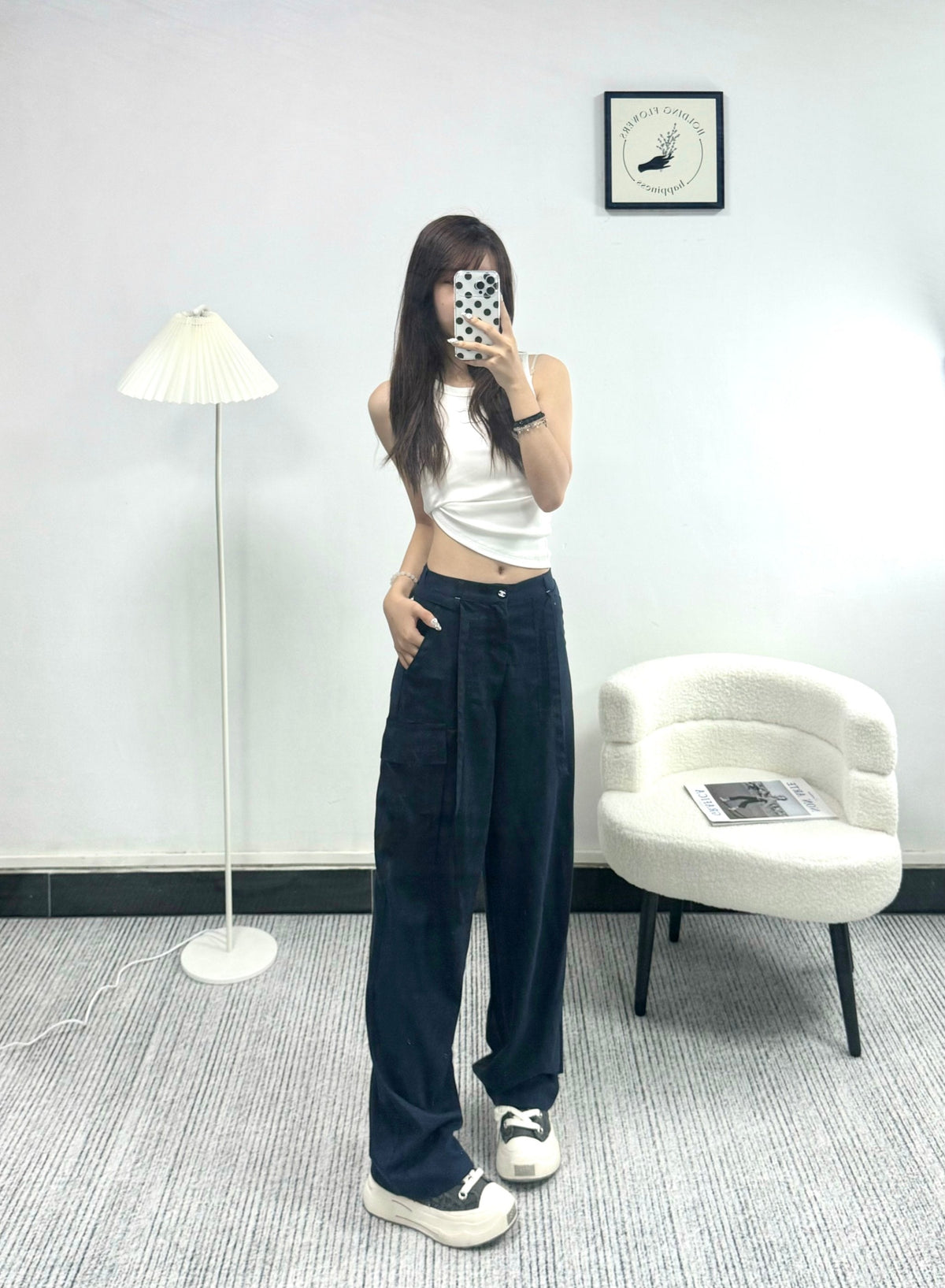 CC 26s Straight-Leg Trousers Navy Blue Linen Rayon Polyester 363902