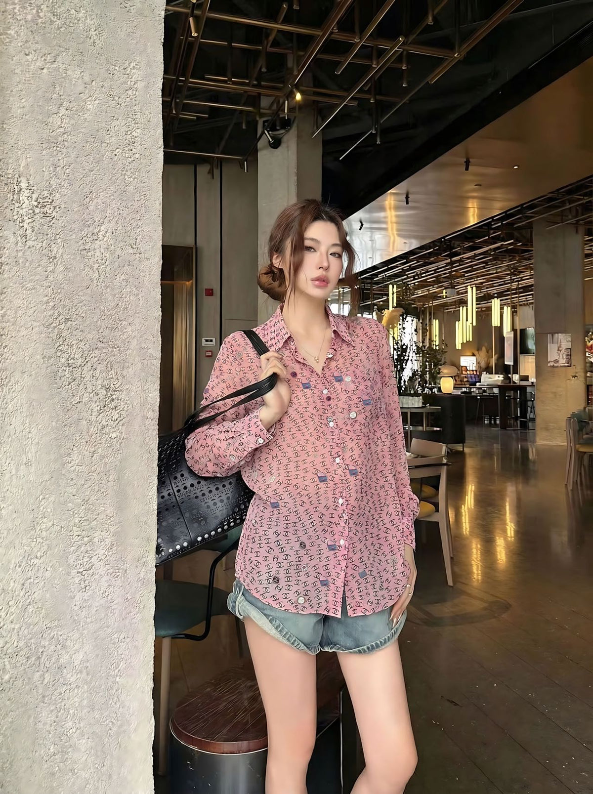 CC 26s Print Long-Sleeve Shirt Pink Polyester 367045