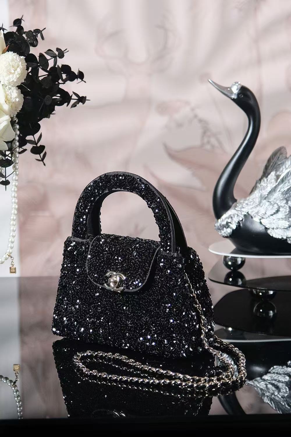 CC 26s Mini Shopping Bag Black Sequin