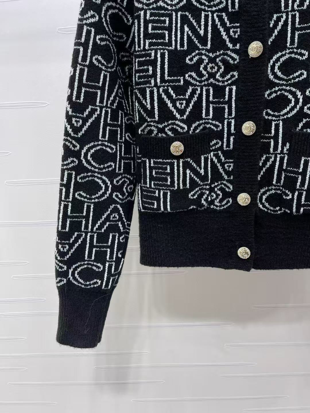 Chanel 2025 Cardigan Black mix White Cashmere 88260