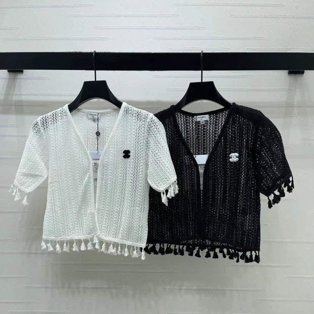 Chanel 2026 Crochet Knitted Cardigan Black and White Cotton