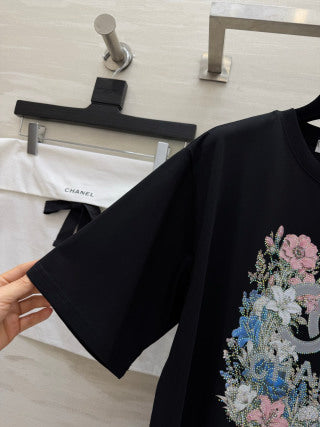 CC 26 Floral Rhinestone T-Shirt in Cotton