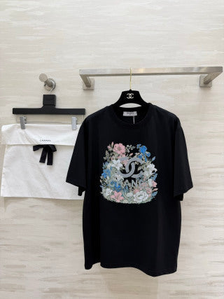 CC 26 Floral Rhinestone T-Shirt in Cotton