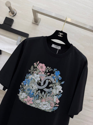 CC 26 Floral Rhinestone T-Shirt in Cotton
