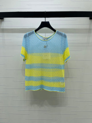 CC 26 Striped Knit Short-Sleeve Shirt in Tencel