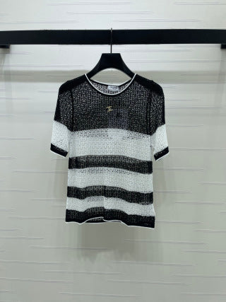 CC 26 Striped Knit Short-Sleeve Shirt in Tencel