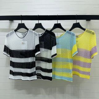 CC 26 Striped Knit Short-Sleeve Shirt in Tencel