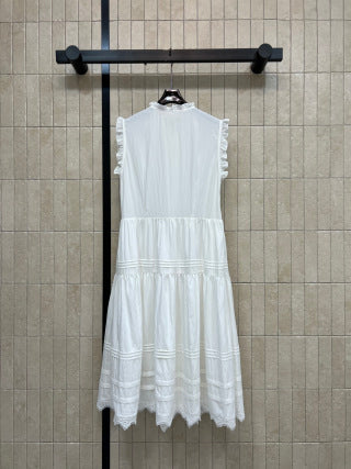CC 26 Lace Stand-up Collar Dress in Cotton
