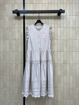 CC 26 Lace Stand-up Collar Dress in Cotton