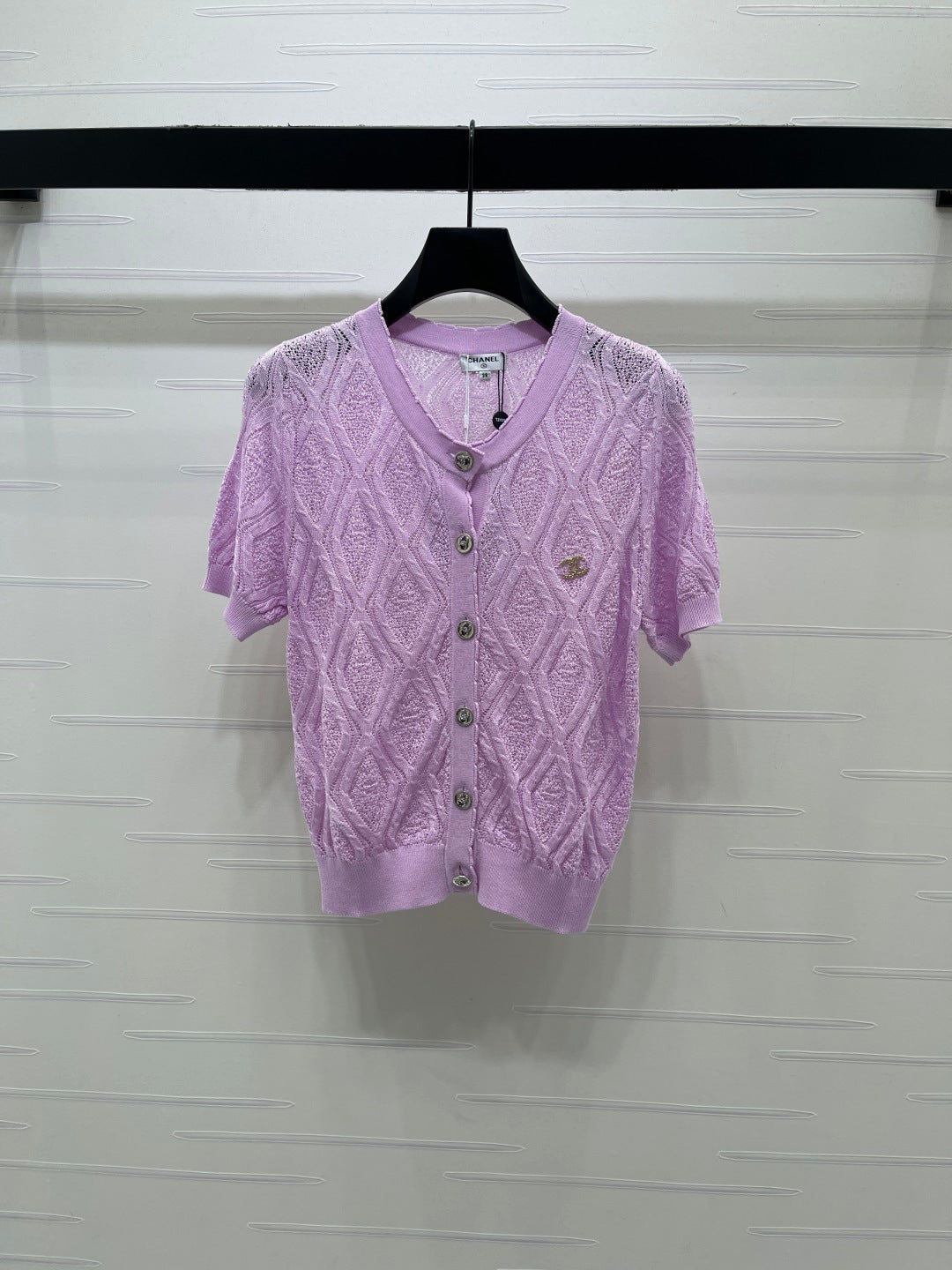 CC 26 Diamond Pattern Knit Short-Sleeve Cardigan in Tencel