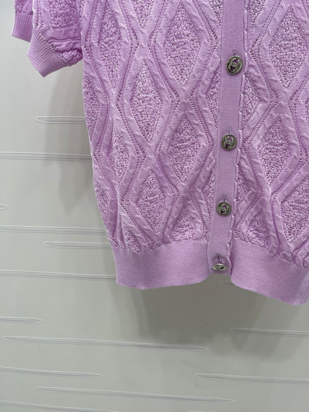 CC 26 Diamond Pattern Knit Short-Sleeve Cardigan in Tencel
