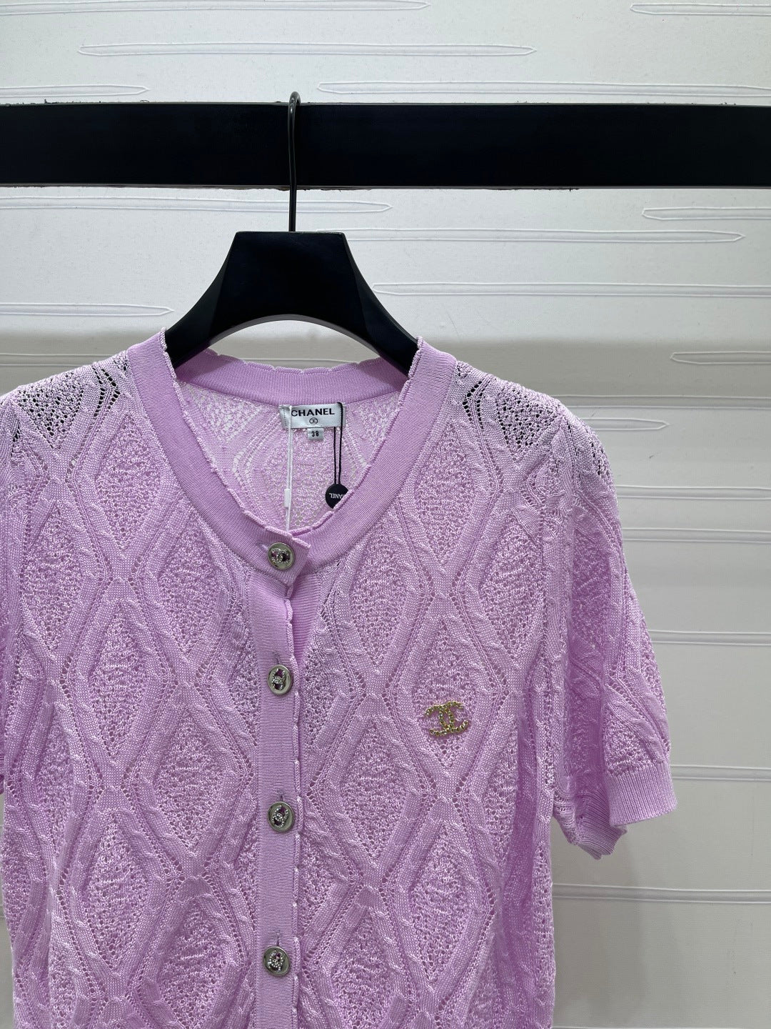 CC 26 Diamond Pattern Knit Short-Sleeve Cardigan in Tencel