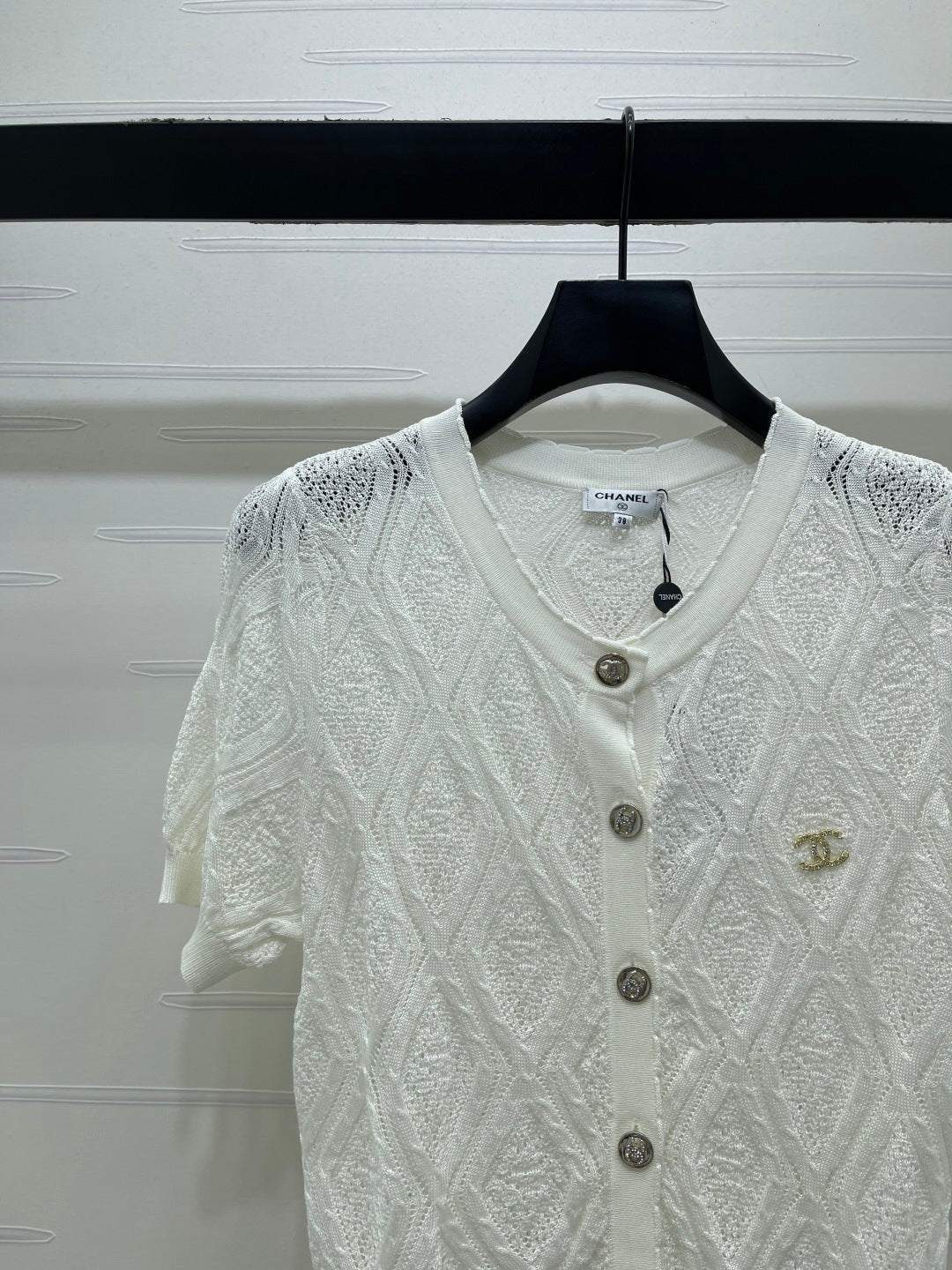 CC 26 Diamond Pattern Knit Short-Sleeve Cardigan in Tencel